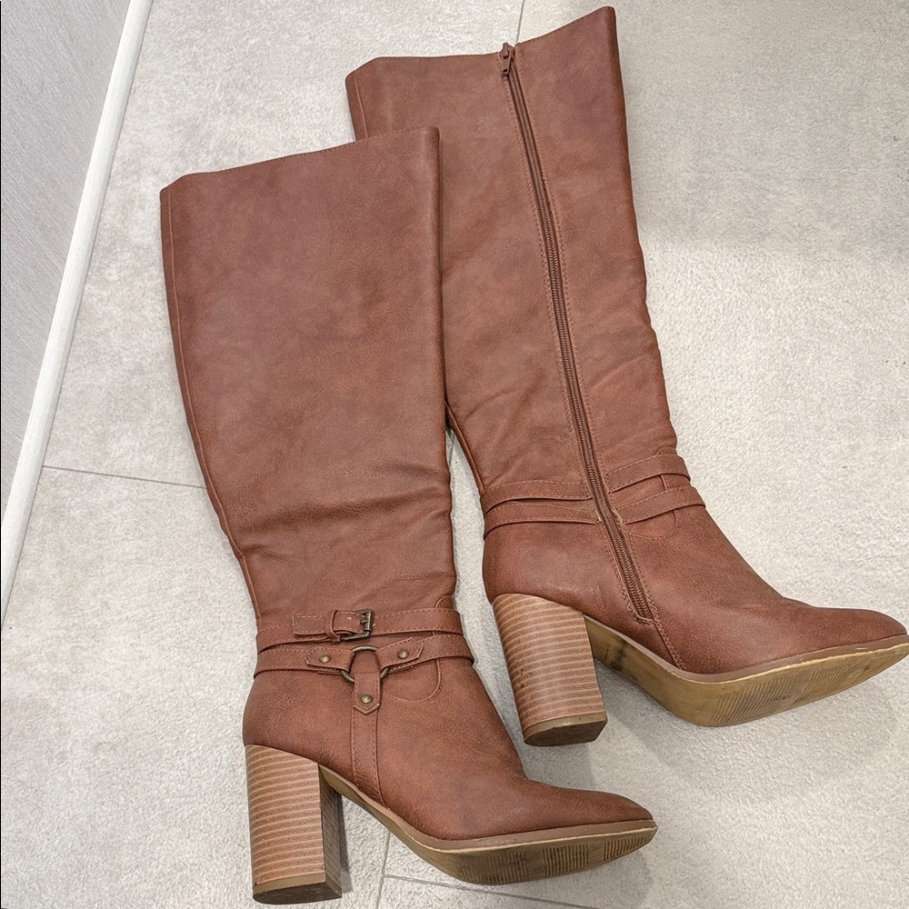JustFab Tan Heeled Boots